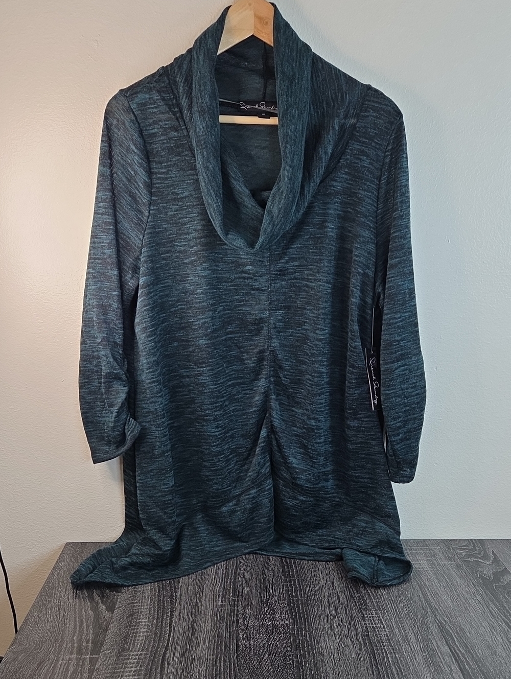 French Laundry Heathered Teal Black Cowl Neck Tunic 1X